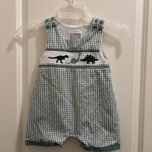 Lil Cactus Green Dinosaur Smocked 18-24 Months  Boys Shortall Romper Preppy